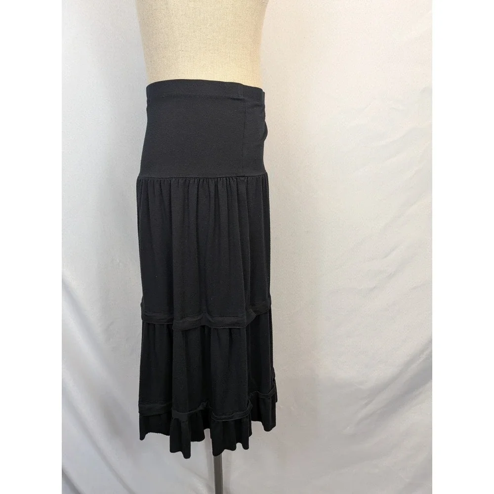 Karen‎ Kane Tiered Midi Skirt XL Black Ruffle Boho Gothic Modest Made in USA
